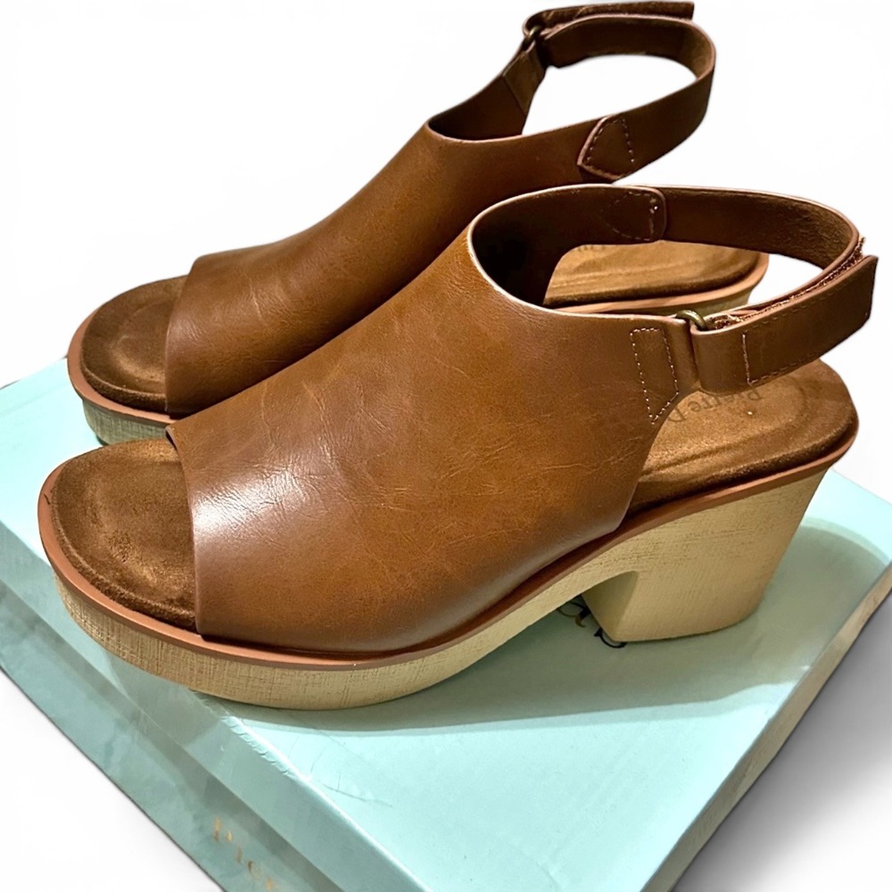 Pierre Dumas Club-01 Cognac Brown Platform Block Heel Sandals Womens 8.5 - Picture 5 of 8